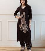 Women Embroidered Regular Beads and Stones Kurta with Trousers