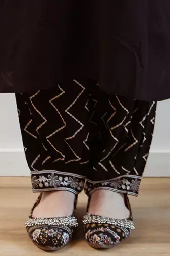 Women Embroidered Regular Beads and Stones Kurta with Trousers