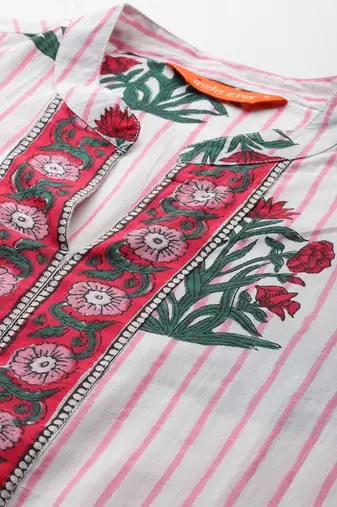 Floral Printed Pure Cotton Kurta with Trousers & With Dupatta
