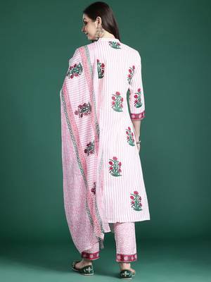 Floral Printed Pure Cotton Kurta with Trousers & With Dupatta 7