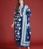 Floral Printed Pure Cotton Kurta With Trousers & Dupatta