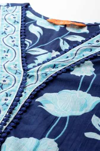 Floral Printed Pure Cotton Kurta With Trousers & Dupatta
