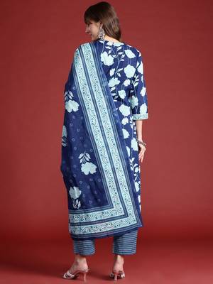 Floral Printed Pure Cotton Kurta With Trousers & Dupatta 6