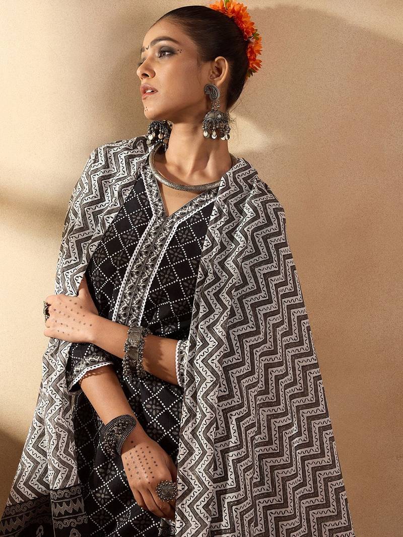 Printed Regular Pure Cotton Kurta with Salwar & Dupatta