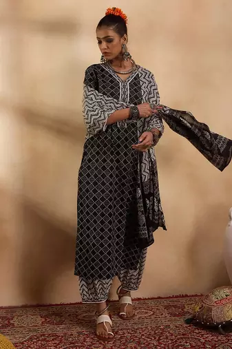 Printed Regular Pure Cotton Kurta with Salwar & Dupatta