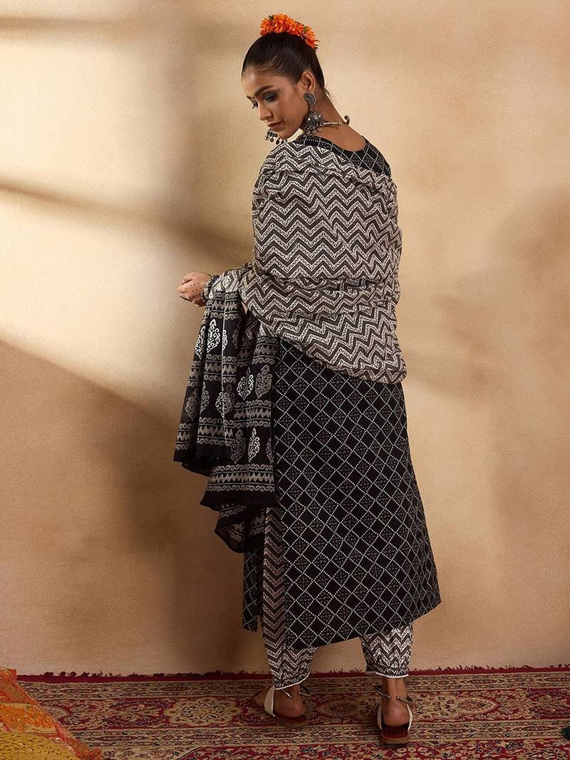 Printed Regular Pure Cotton Kurta with Salwar & Dupatta