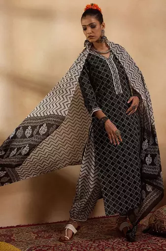 Printed Regular Pure Cotton Kurta with Salwar & Dupatta