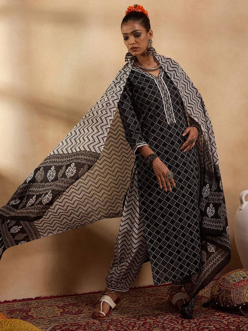 Printed Regular Pure Cotton Kurta with Salwar & Dupatta