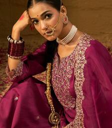 Floral Embroidered Sequinned Liva Kurta with Trousers & Dupatta