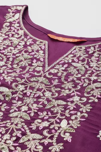 Floral Embroidered Sequinned Liva Kurta with Trousers & Dupatta