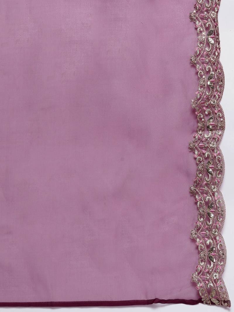Floral Embroidered Sequinned Liva Kurta with Trousers & Dupatta
