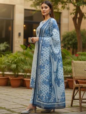 Women Floral Printed Regular Beads and Stones Pure Cotton Kurta with Trousers & With Dupatta 3