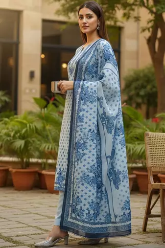 Women Floral Printed Regular Beads and Stones Pure Cotton Kurta with Trousers & With Dupatta