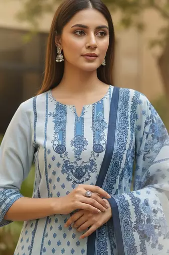 Women Floral Printed Regular Beads and Stones Pure Cotton Kurta with Trousers & With Dupatta