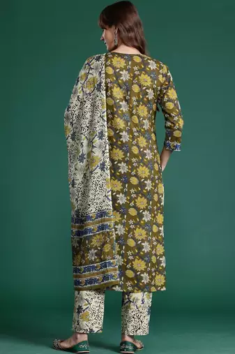 Women Floral Printed Regular Pure Cotton Kurta with Trousers & With Dupatta