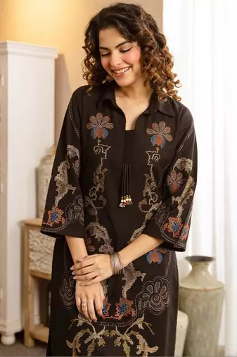 Women Ethnic Motifs Embroidered Regular Thread Work Pure Cotton Kurta with Trousers