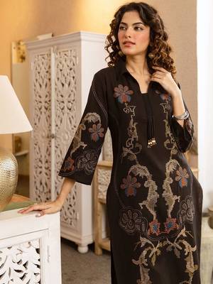 Women Ethnic Motifs Embroidered Regular Thread Work Pure Cotton Kurta with Trousers 3