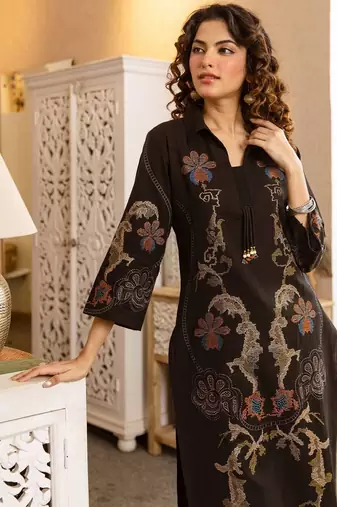 Women Ethnic Motifs Embroidered Regular Thread Work Pure Cotton Kurta with Trousers