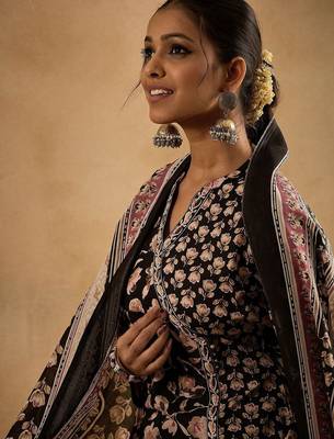 Floral Printed Angrakha Pure Cotton A-Line Kurta With Trousers & Dupatta 3