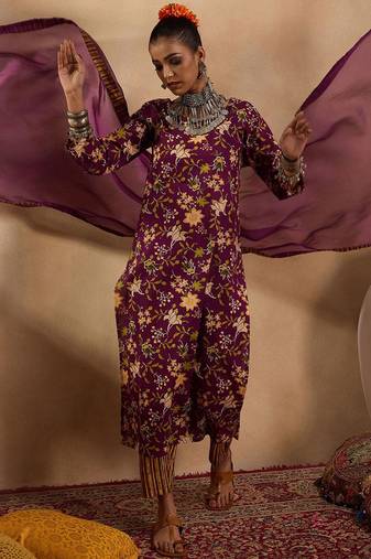 Floral Printed Straight Pure Cotton Kurta with Trousers & Dupatta