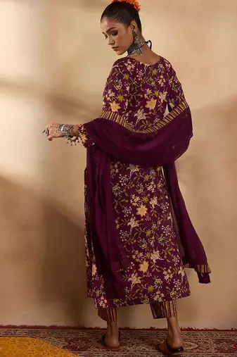 Floral Printed Straight Pure Cotton Kurta with Trousers & Dupatta