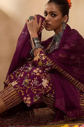 Floral Printed Straight Pure Cotton Kurta with Trousers & Dupatta