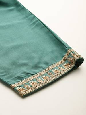 Ethnic Motifs Yoke Design Thread Work Kurta With Trousers & Dupatta 8