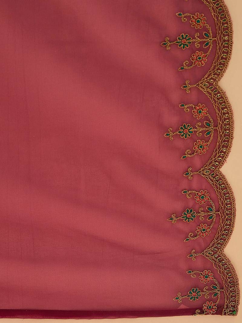 Floral Embroidered Sweetheart Neck Straight Kurta With Trousers & Dupatta