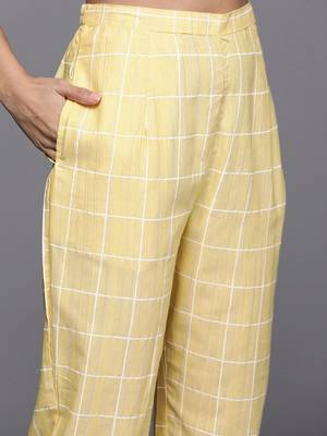 Yellow Floral Embroidered Thread Work Straight Kurta With Trousers & Dupatta 3