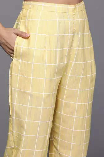 Yellow Floral Embroidered Thread Work Straight Kurta With Trousers & Dupatta