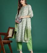 Women Floral Printed Pure Cotton Kurta with Trousers & With Dupatta