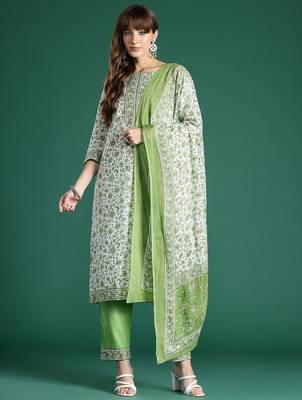 Women Floral Printed Pure Cotton Kurta with Trousers & With Dupatta 5