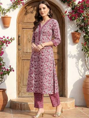 Women Ethnic Motifs Printed Regular Pure Cotton Kurta with Trousers 1