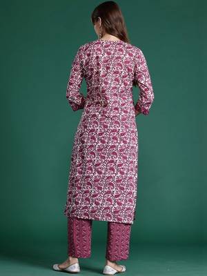 Women Ethnic Motifs Printed Regular Pure Cotton Kurta with Trousers 6