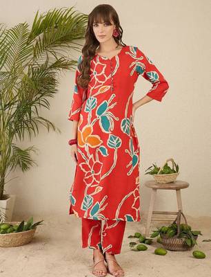 Women Floral Printed Pure Cotton Kurta with Trousers 3