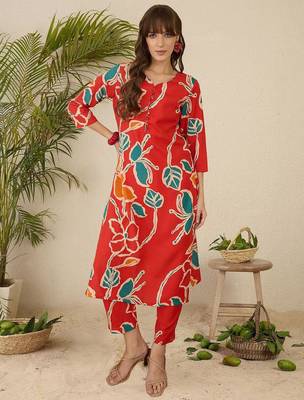 Women Floral Printed Pure Cotton Kurta with Trousers 1