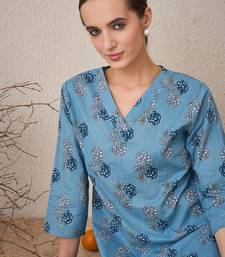Floral Printed Pure Cotton V-Neck Straight Kurta With Trousers