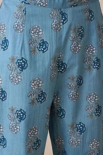 Floral Printed Pure Cotton V-Neck Straight Kurta With Trousers