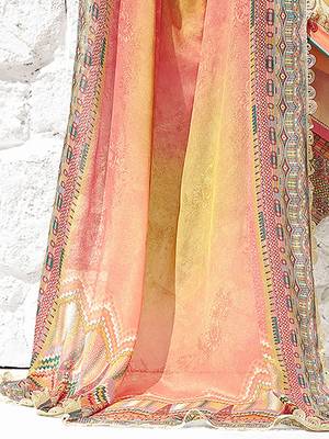 Peach Coloured Floral Printed Straight Kurta with Trousers & Dupatta 3