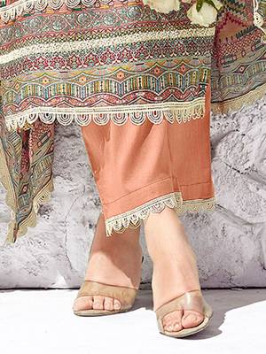 Peach Coloured Floral Printed Straight Kurta with Trousers & Dupatta 6