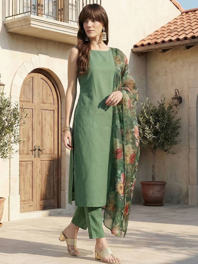 Women Floral Regular Kurta with Trousers & With Dupatta