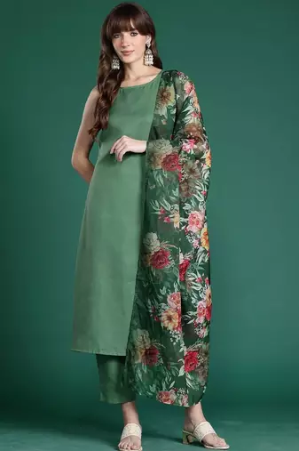 Women Floral Regular Kurta with Trousers & With Dupatta