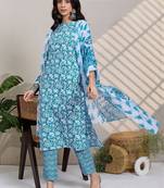 women floral printed regular  cotton kurta with trousers & dupatta
