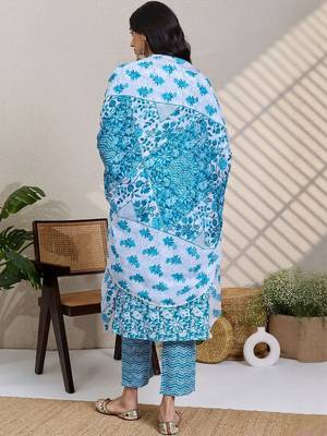women floral printed regular  cotton kurta with trousers & dupatta 4