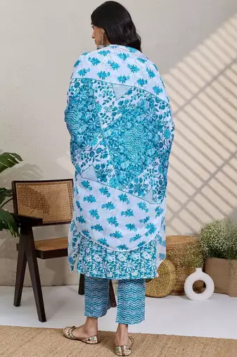 Women Floral Printed Regular Pure Cotton Kurta With Trousers & Dupatta