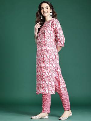 Floral Printed Regular Pure Cotton Kurta with Trousers & Dupatta 6
