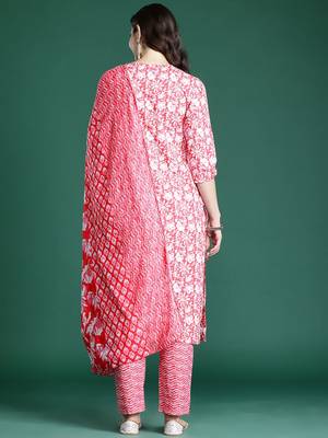Floral Printed Regular Pure Cotton Kurta with Trousers & Dupatta 7