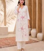 Women Floral Embroidered Regular Thread Work Kurta with Trousers