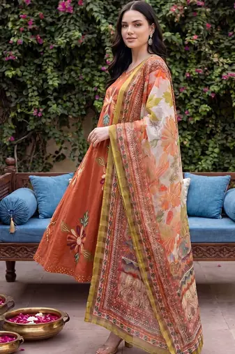 Women Floral Embroidered Regular Thread Work Pure Cotton Kurta with Trousers & With Dupatta