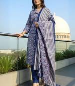 Women Printed Regular Cotton Kurta with Trousers & With Dupatta